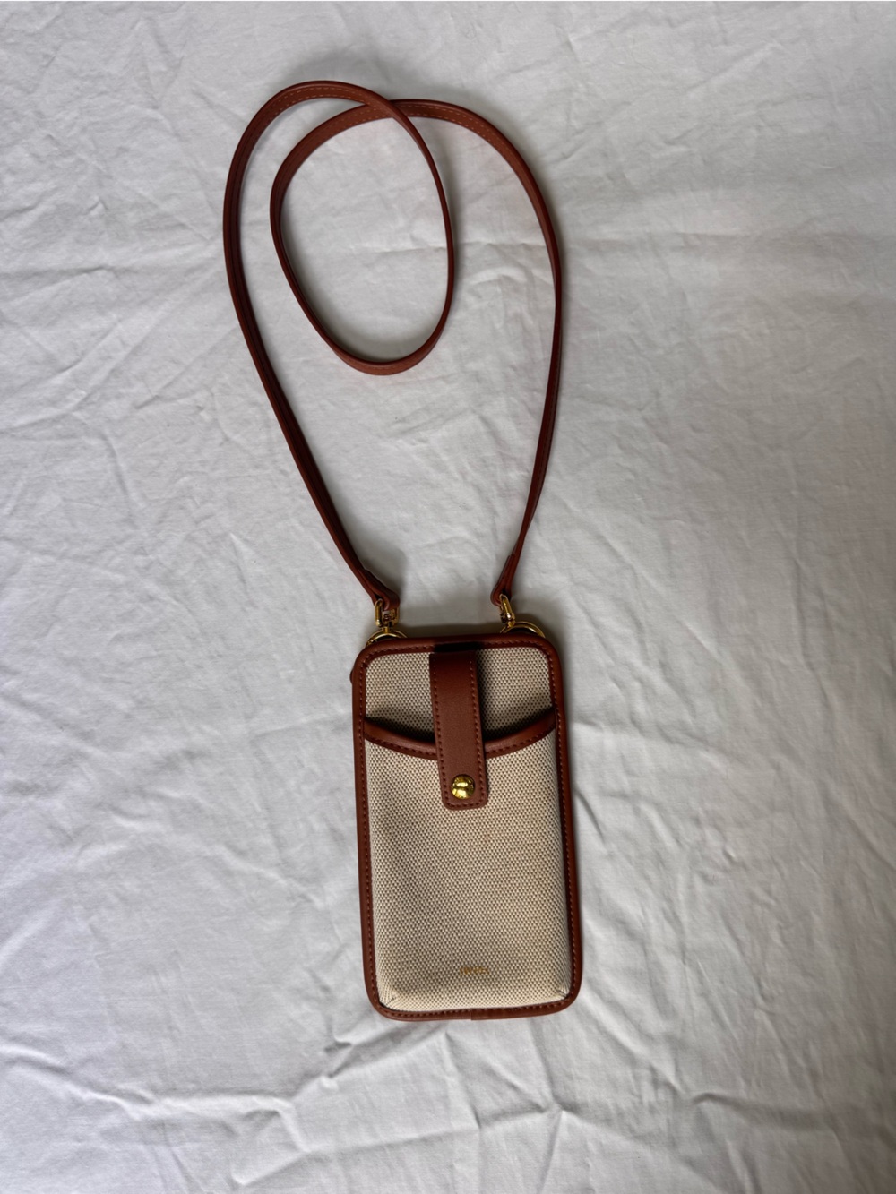 JW PEI Beige Canvas Crossbody with Brown Trim and Strap